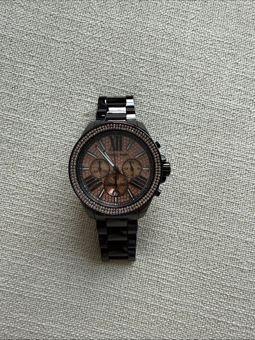 Michael Kors Black Bracelet Watch with Rose-Tone Dial and Crystal Bezel